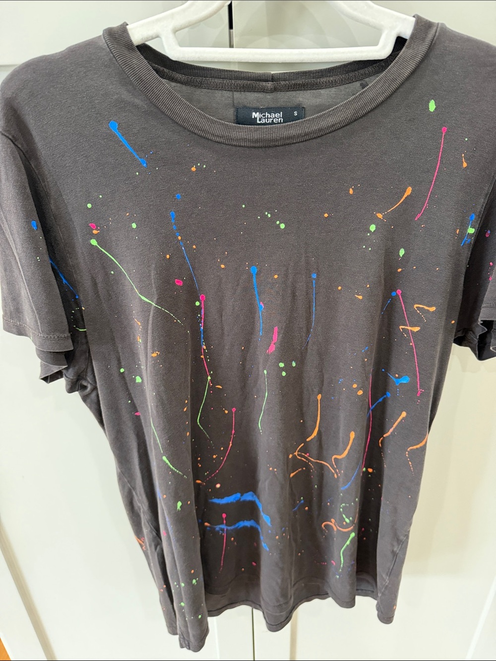 Michael Lauren Charcoal Paint-Splatter Crew Neck T-Shirt